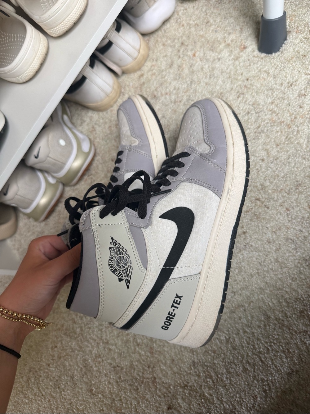 Jordan Air Jordan 1 GORE-TEX High Top Sneakers - Light Gray, Cream & Black